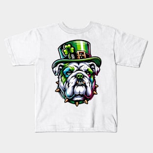 Bulldog Portrayed in Vibrant Saint Patrick's Day Art Kids T-Shirt